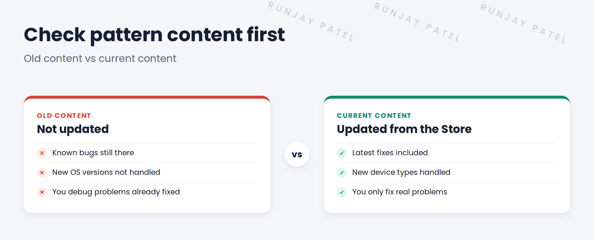 Compare old and current pattern content.